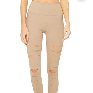 ALO Yoga high-waist ripped warrior legging-gravel color SIZE xxs (sold out)